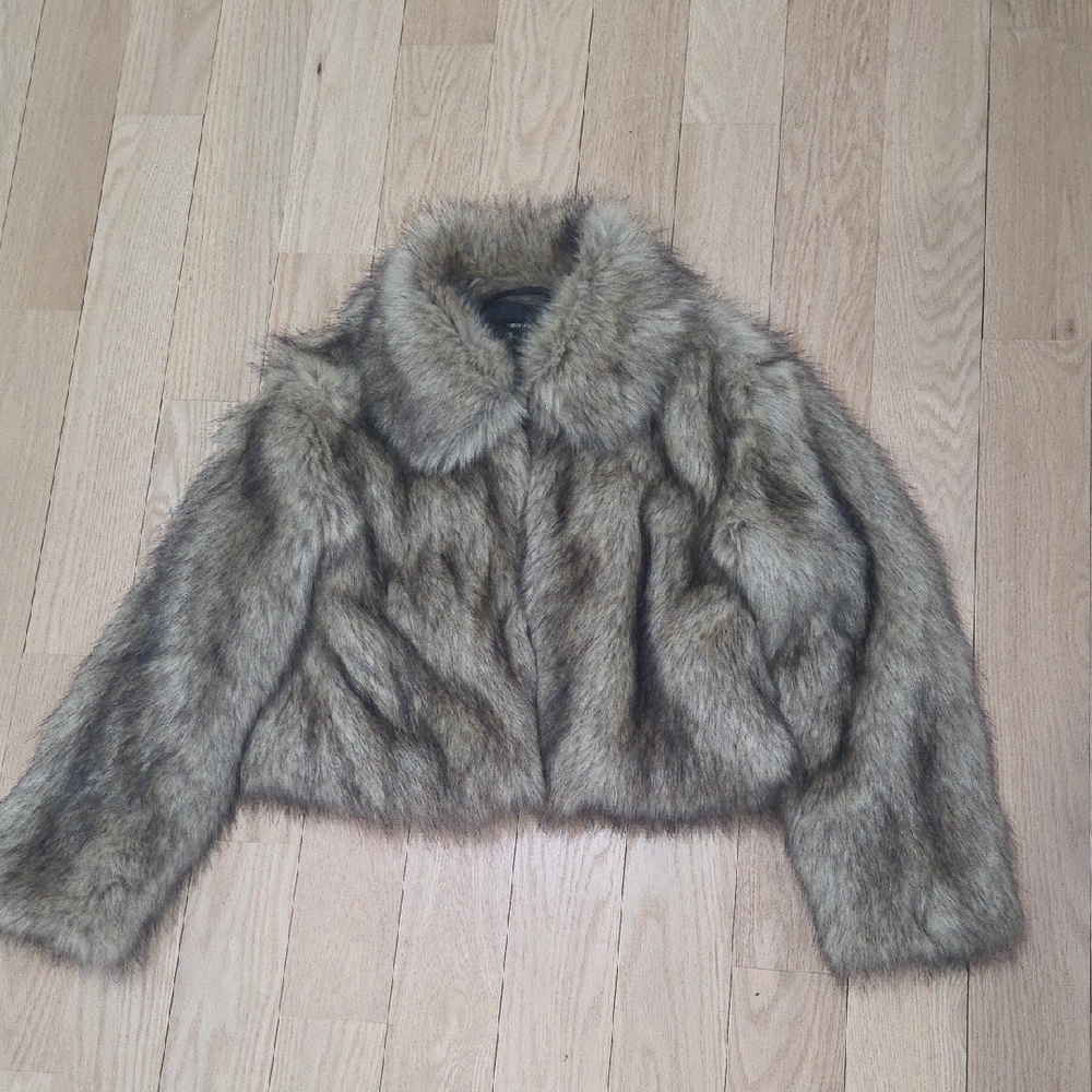 Forever 21 Faux Fur Jacket in Tan Black and Brown